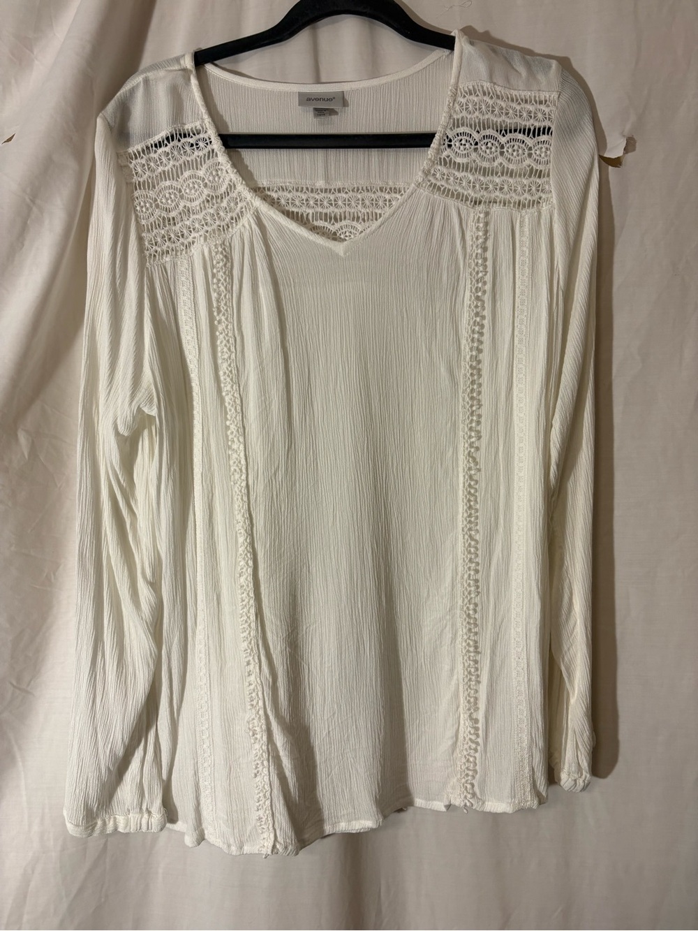 Avenue Cream Lace-Trim V-Neck Tunic Top